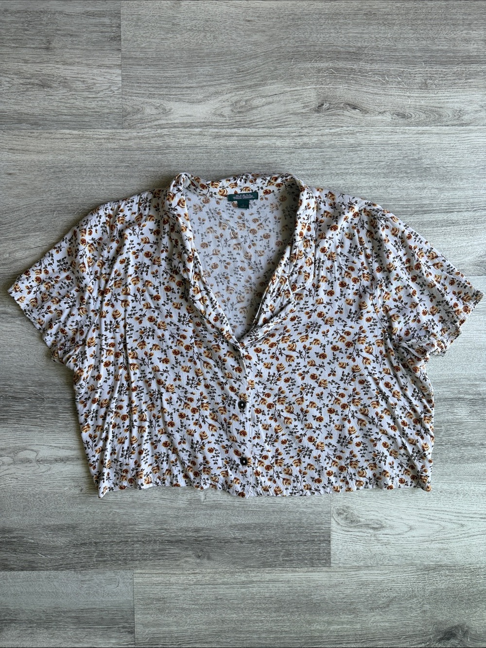 Wild Fable Cream White Floral Button Front Crop Top
